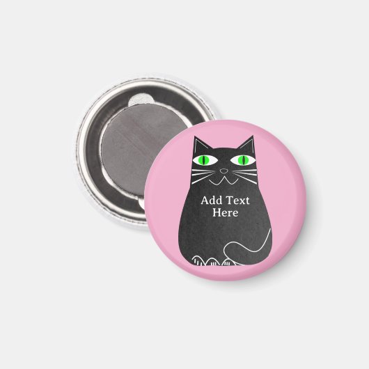 Schwarze Fett-Katze mit grünen Augen, benutzerdefi Magnet (Vorderseite/Rückseite)