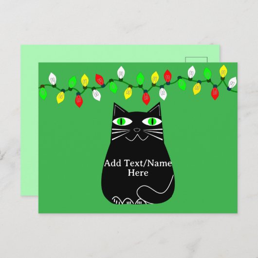 Schwarze Fett-Katze mit grünen Augen, benutzerdefi Postkarte (Vorne/Hinten)