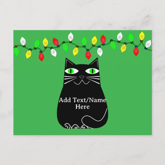 Schwarze Fett-Katze mit grünen Augen, benutzerdefi Postkarte (Vorderseite)