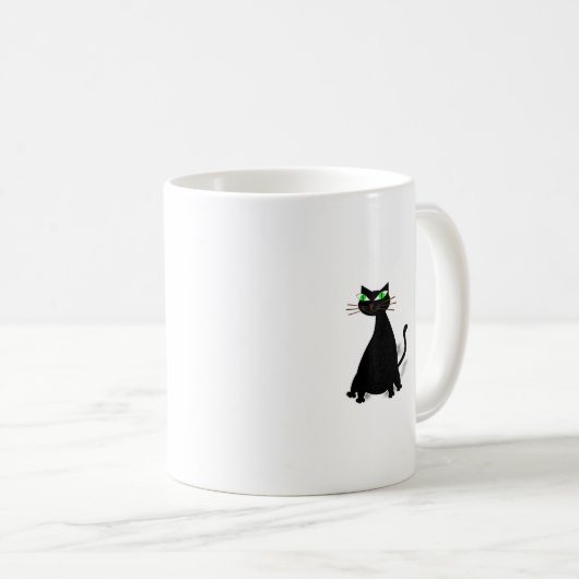 Schwarze Fett-Katze mit grünen Augen Kaffeetasse (VorderseiteRechts)