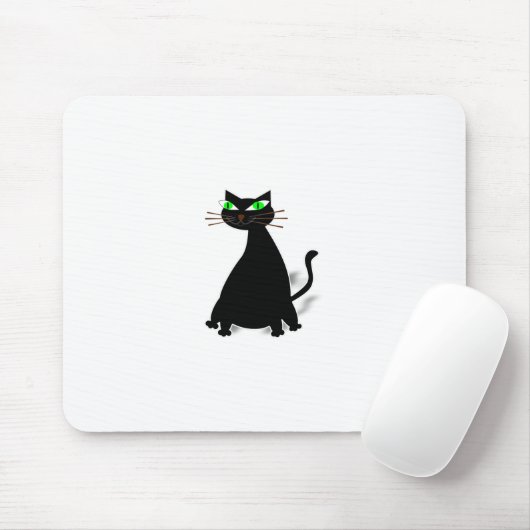 Schwarze Fett-Katze mit grünen Augen Mousepad (Mit Mouse)