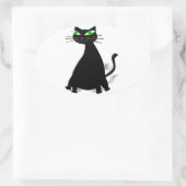 Schwarze Fett-Katze mit grünen Augen Ovaler Aufkleber (Tasche)