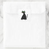 Schwarze Fett-Katze mit grünen Augen Quadratischer Aufkleber (Tasche)