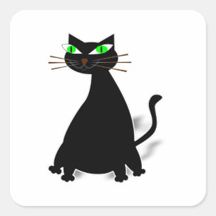 Schwarze Fett-Katze mit grünen Augen Quadratischer Aufkleber