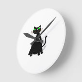 Schwarze Fett-Katze mit grünen Augen Runde Wanduhr (Winkel)