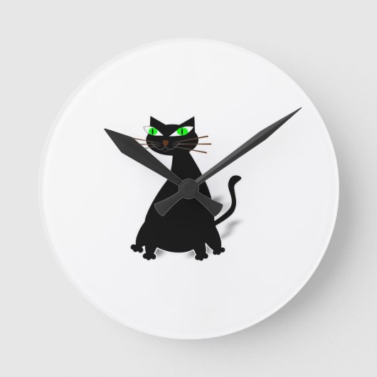 Schwarze Fett-Katze mit grünen Augen Runde Wanduhr (Vorderseite)