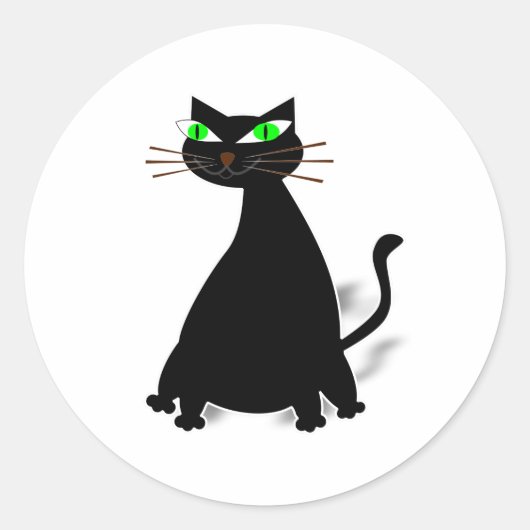 Schwarze Fett-Katze mit grünen Augen Runder Aufkleber (Vorderseite)