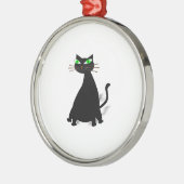 Schwarze Fett-Katze mit grünen Augen Silbernes Ornament (Links)