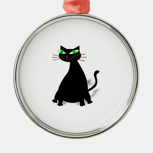 Schwarze Fett-Katze mit grünen Augen Silbernes Ornament (Vorne)