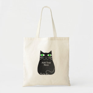 Schwarze fette Katze mit grünen Augen, benutzerdef Tragetasche