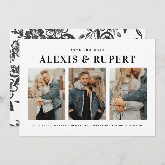 Schwarze fette Minimalistische Typografie FotoColl Save The Date (Vorne/Hinten)