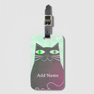 Schwarze Fetze Katze Grüne Wasserfarbe Benutzerdef Gepäckanhänger