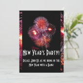 Schwarze Feuerwerke - Party Einladung für neue Jah (Stehend Vorderseite)
