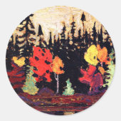 Schwarze Fichte und Ahorn, schöne Kunst, Runder Aufkleber (Vorderseite)