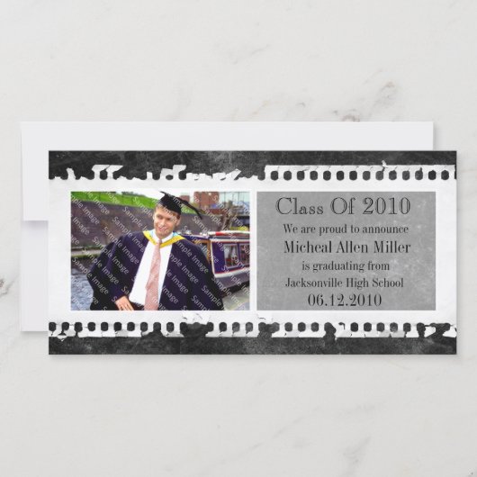 Schwarze Filmrahmen Grunge Abschluss Fotokarte Ankündigung (Vorderseite)