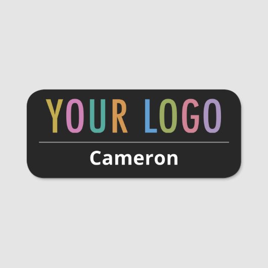 Schwarze Firmennamensmarke mit LogorundECKEN Namensschild (Vorderseite)