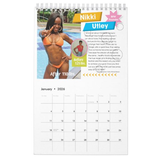 Schwarze Fitness-Frauen-Traumkörper-Kalender Kalender (Jan 2026)