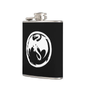 Schwarze Flasche mit weißem Drachen Flachmann (Links)