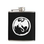 Schwarze Flasche mit weißem Drachen Flachmann (Vorderseite)