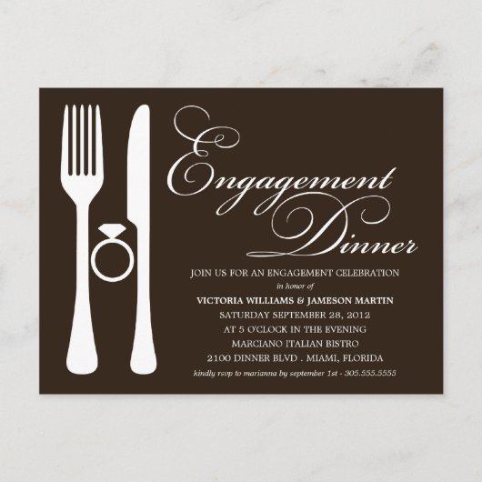 SCHWARZE FLATWARE | VERLOBUNG DINNER EINLADUNGSPOSTKARTE (Vorderseite)