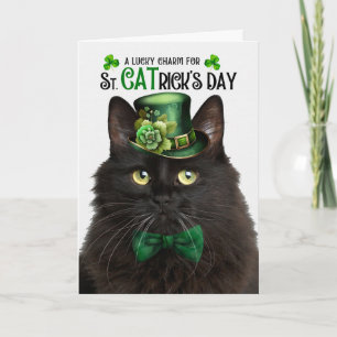 Schwarze flauschige Katze St. Patrick's Day Glücks Feiertagskarte