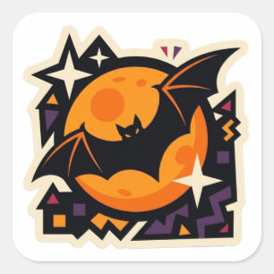 Schwarze Fledermaus Orange Mond Halloween Pop Art Quadratischer Aufkleber