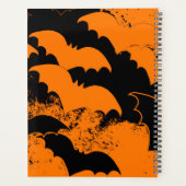 Schwarze Fledermäuse im Flugorange Planer (Rückseite)