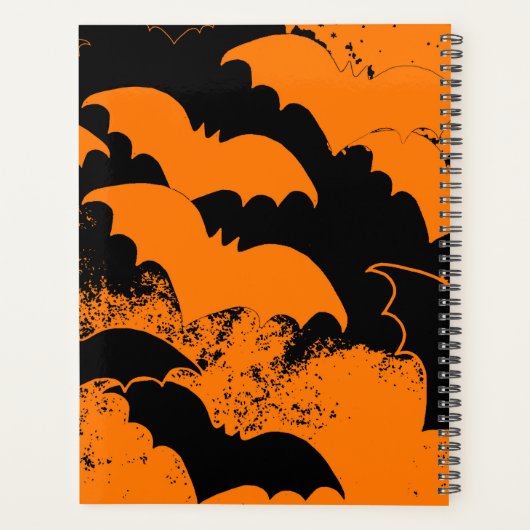 Schwarze Fledermäuse im Flugorange Planer (Rückseite)