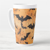 Schwarze Fledermäuse in Aquarellen auf Orange Milchtasse (Linke Ecke)