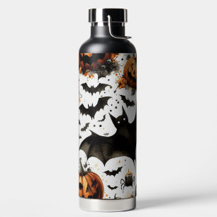 SCHWARZE FLEDERMÄUSE UND ORANGE HALLOWEEN-KÜRBISSE TRINKFLASCHE