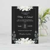 Schwarze Flora Einladung mit weißer Lilie (Stehend Vorderseite)