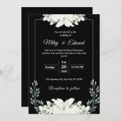 Schwarze Flora Einladung mit weißer Lilie (Vorne/Hinten)