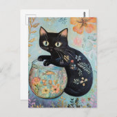 Schwarze Flora mit Goldfish Postkarte (Vorne/Hinten)