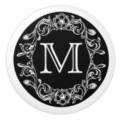 Schwarze Flora Mit Monogramm Keramikknauf (Vorderseite)