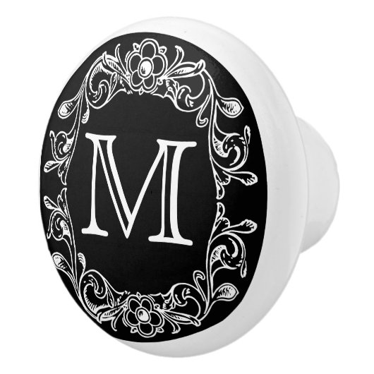 Schwarze Flora Mit Monogramm Keramikknauf (Rechts)