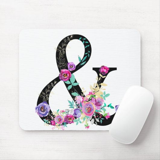 Schwarze Flora Moderne Ampersand Chic Rustikales L Mousepad (Mit Mouse)