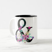 Schwarze Flora Moderne Ampersand Chic Rustikales L Zweifarbige Tasse (Vorderseite Links)