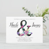Schwarze Flora Moderne Ampersand Chic Spring Weddi Einladung (Stehend Vorderseite)