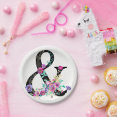 Schwarze Flora Moderne Ampersand Chic Spring Weddi Pappteller (Party)