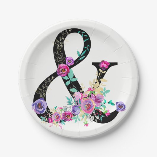 Schwarze Flora Moderne Ampersand Chic Spring Weddi Pappteller (Vorderseite)
