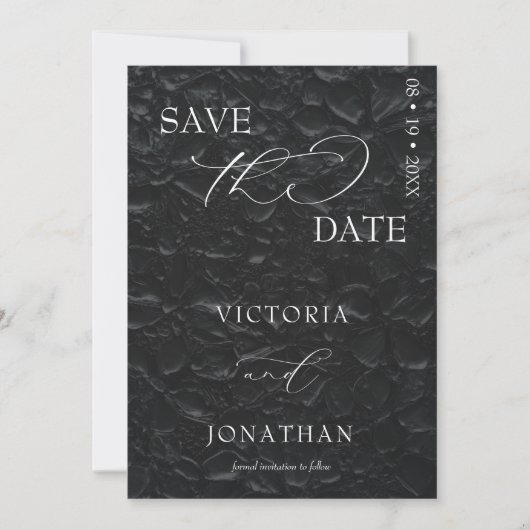 Schwarze Flora Moderne Elegant Save the Date (Vorderseite)