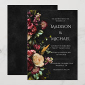 Schwarze Flora Moderne Hochzeit Einladung (Vorne/Hinten)