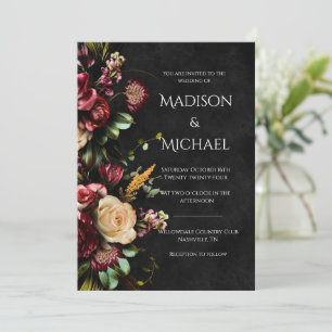 Schwarze Flora Moderne Hochzeit Einladung