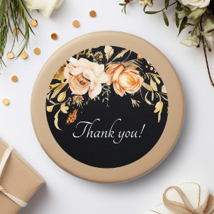 Schwarze Flora Moderne Hochzeit Runder Aufkleber