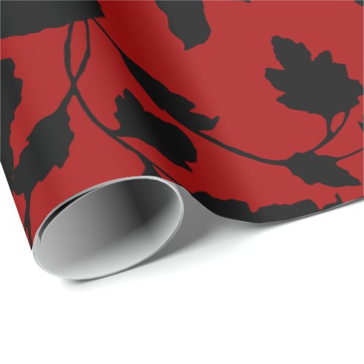 Schwarze Flora Toile auf Rot Geschenkpapier (Rolleneckpunkt)