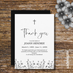 Schwarze Floral Gedenk Dankeskarten Einladung
