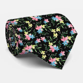 Schwarze Floral Krawatte (Gerollt)