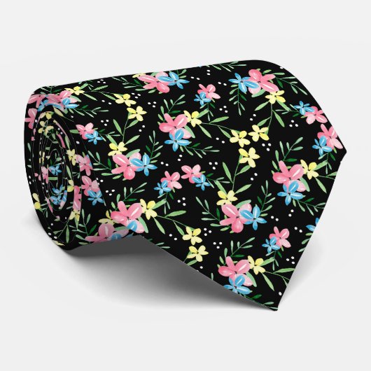 Schwarze Floral Krawatte (Gerollt)