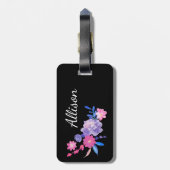 Schwarze Floral Monogram Lila Hübsche Girl Gepäckanhänger (Rückseite vertikal)