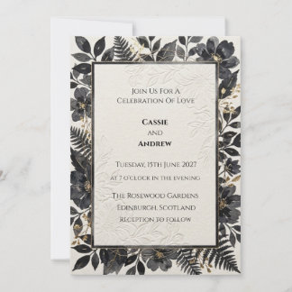 Schwarze florale botanische Hochzeit Einladung